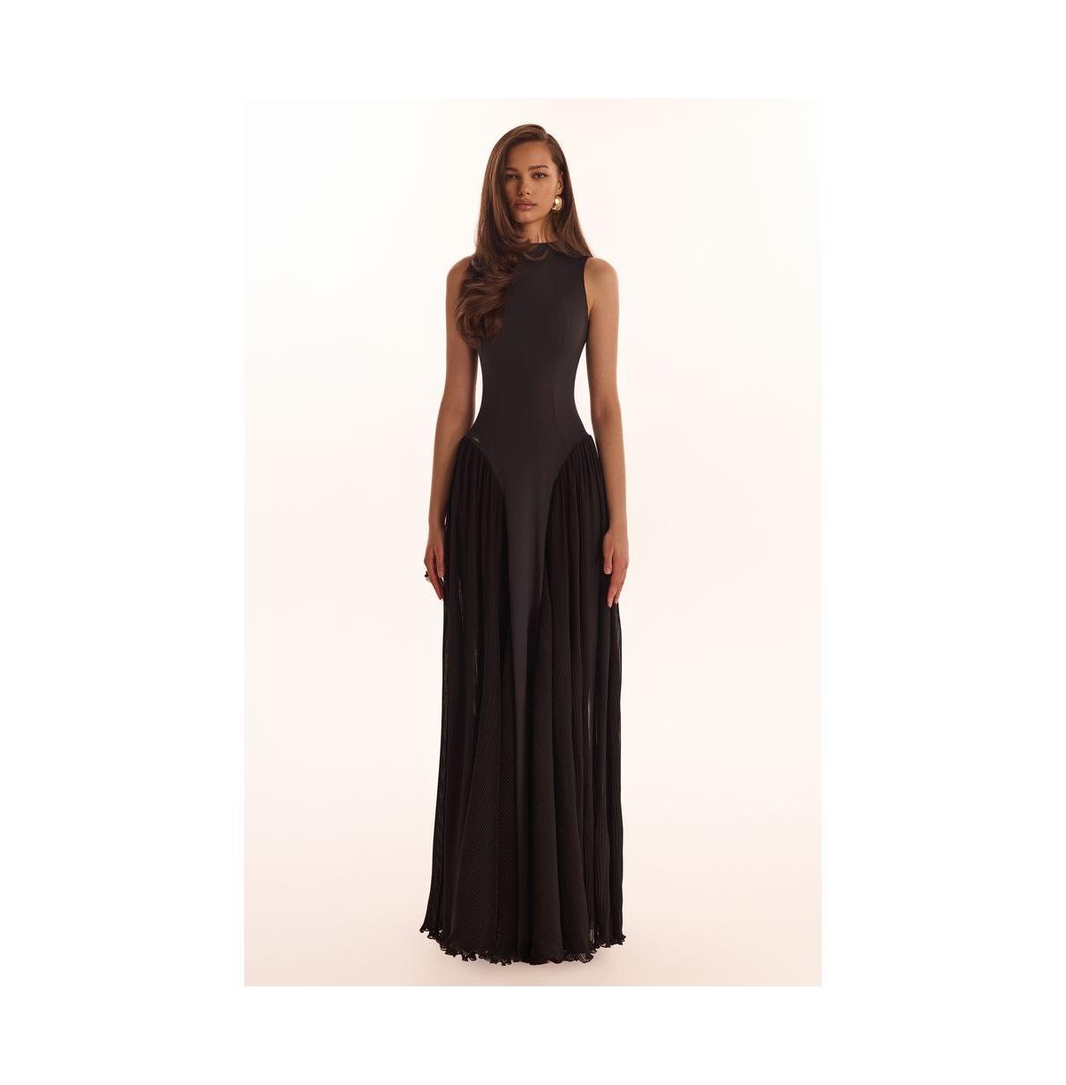 Milla Women’s Elegant mock neck maxi dress – Black