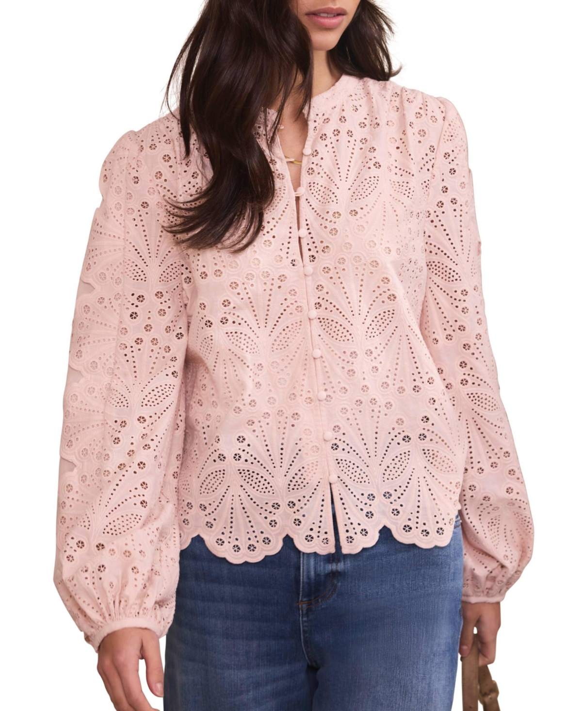 Mint Velvet Women’s Cotton Broderie Detail Blouse – Light pink Mint Velvet Women’s Cotton Broderie Detail Blouse – Light pink