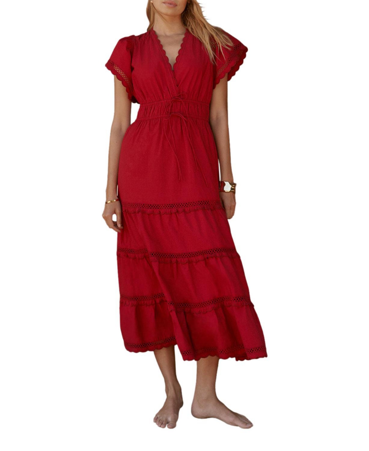 Mint Velvet Women’s Cotton Ruffle Maxi Dress – Red Mint Velvet Women’s Cotton Ruffle Maxi Dress – Red