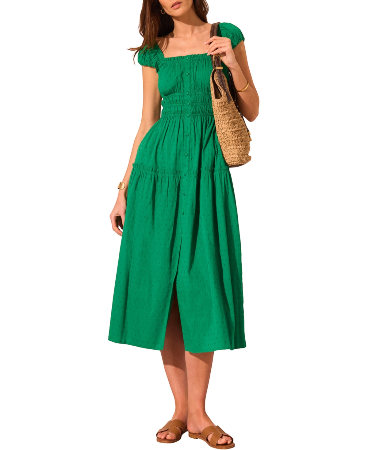 Mint Velvet Women’s Cotton Scoop Neck Midi Dress – Green