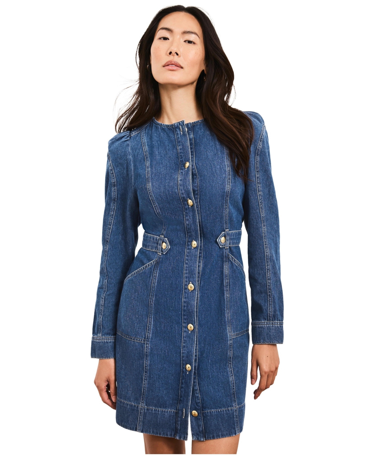 Mint Velvet Women’s Denim Puff Sleeve Mini Dress – Blue