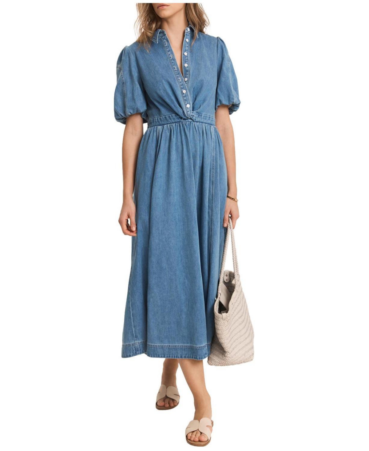 Mint Velvet Women’s Denim Twist Midi Dress – Blue