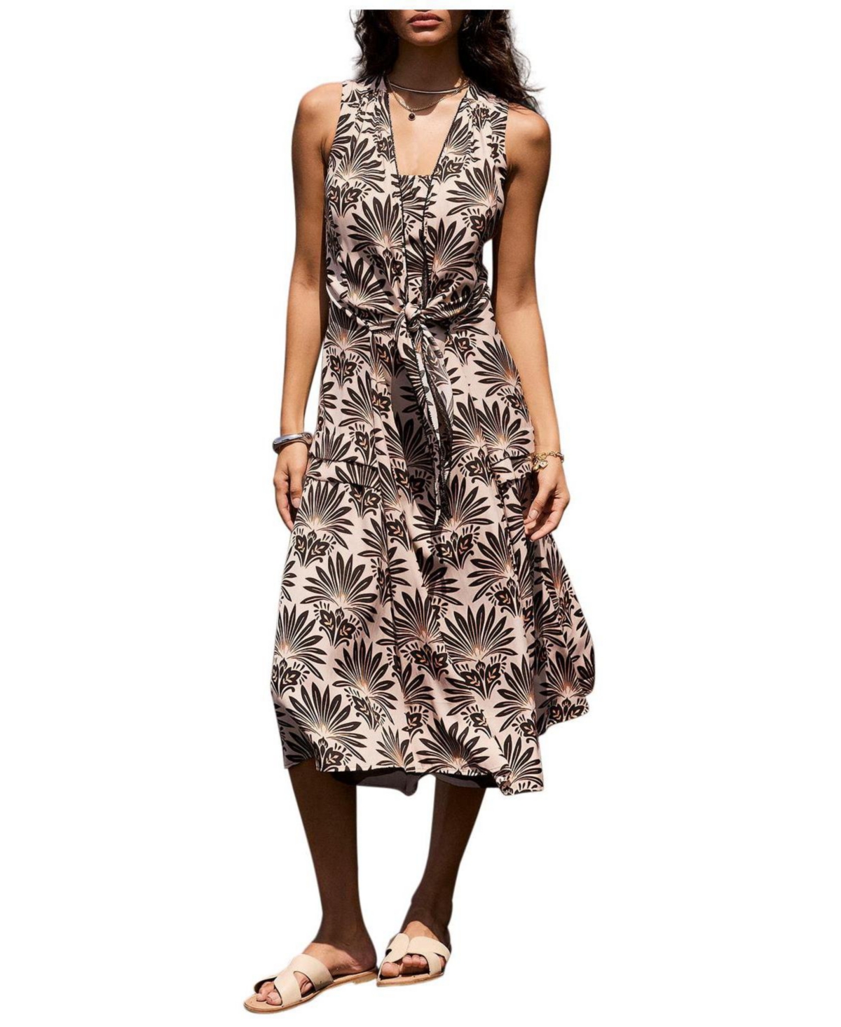 Mint Velvet Women’s Floral Print Sleeveless Midi Dress – Black