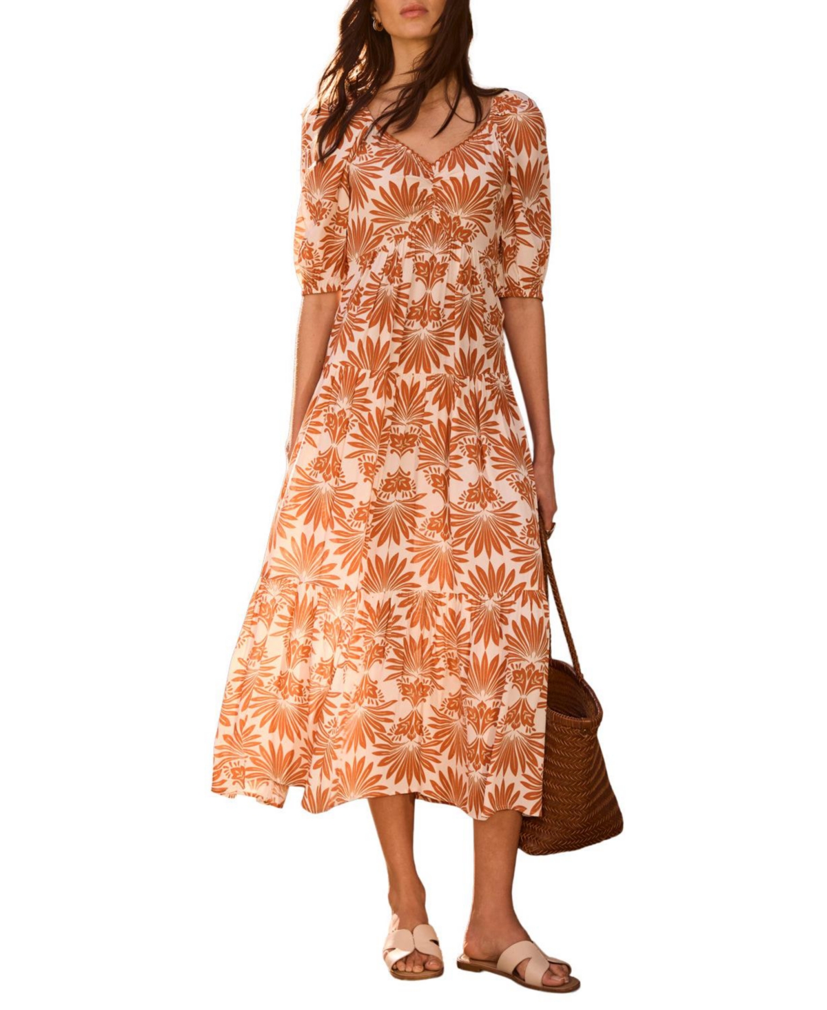 Mint Velvet Women’s Floral V-Neck A-Line Midi Dress – Orange Mint Velvet Women’s Floral V-Neck A-Line Midi Dress – Orange
