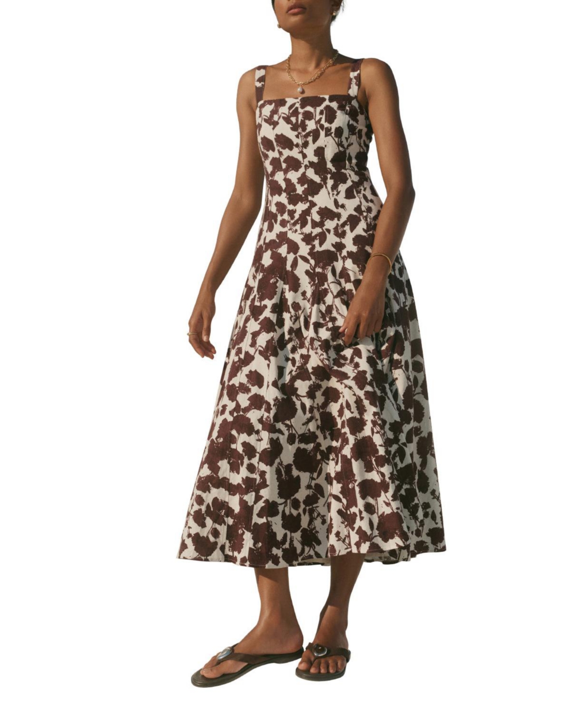 Mint Velvet Women’s Linen Blend Printed Midi Dress – Brown Mint Velvet Women’s Linen Blend Printed Midi Dress – Brown