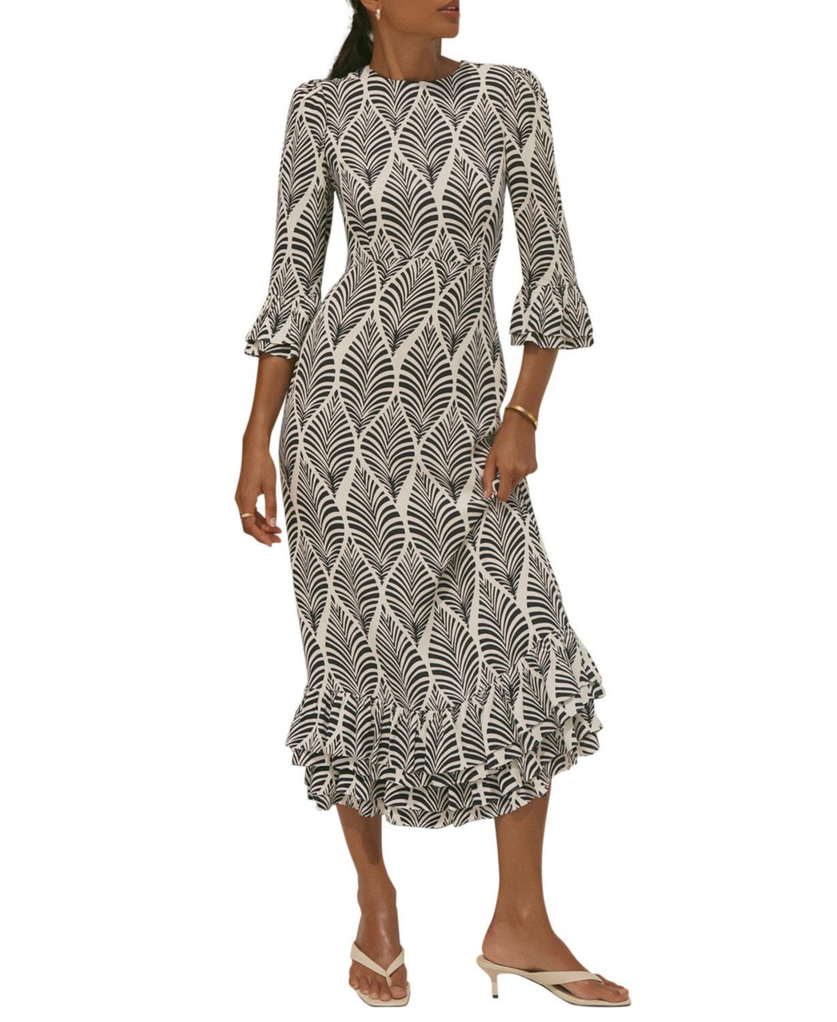 Mint Velvet Women’s Printed Tiered-Ruffle Rayon Midi Dress – Blue Mint Velvet Women’s Printed Tiered-Ruffle Rayon Midi Dress – Blue
