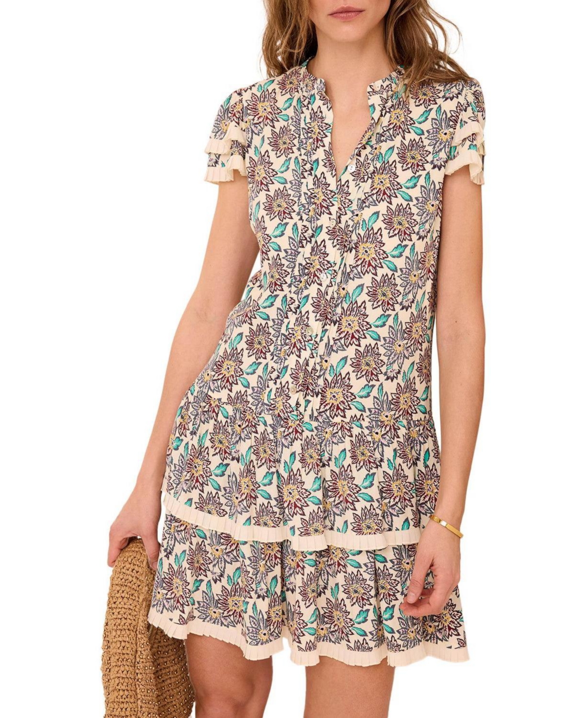 Mint Velvet Women’s Soft Petal Ruffle Floral-Print Mini Dress – Burgundy Mint Velvet Women’s Soft Petal Ruffle Floral-Print Mini Dress – Burgundy
