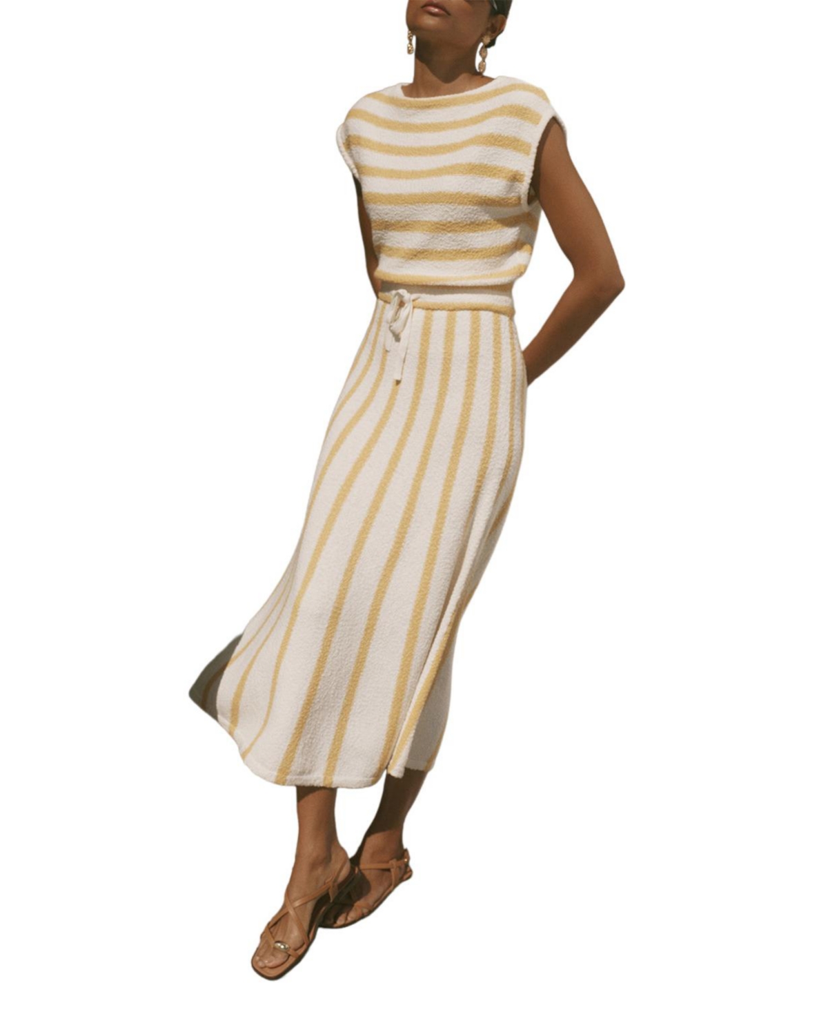 Mint Velvet Women’s Striped A-Line Midi Dress – Yellow