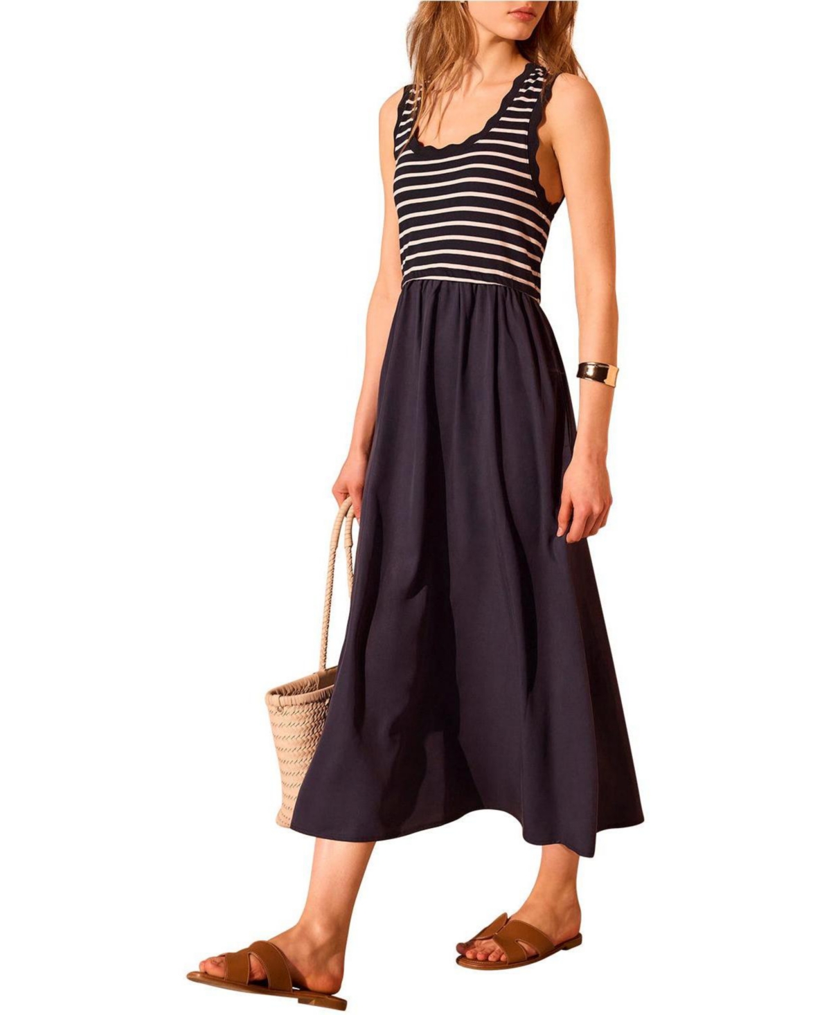 Mint Velvet Women’s Striped Scallop Trim A-Line Dress – Navy Mint Velvet Women’s Striped Scallop Trim A-Line Dress – Navy