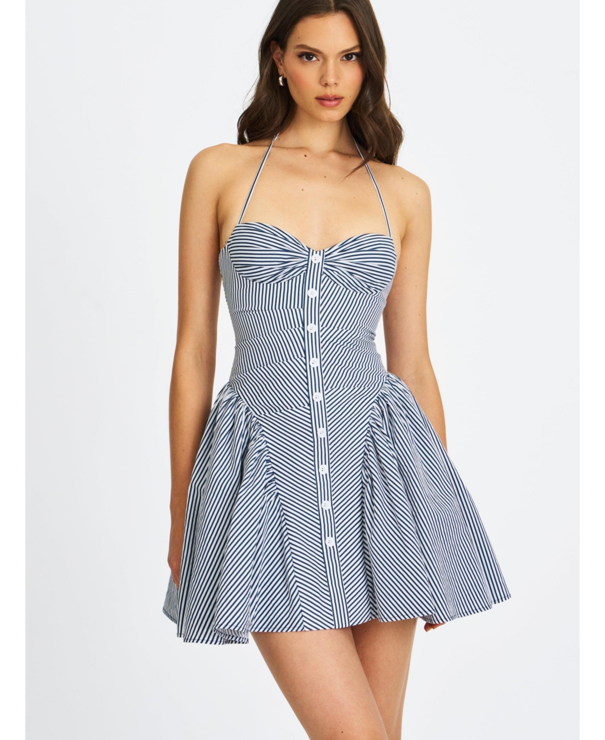 Miss Circle Women Melody Navy Blue Railroad Stripe Halter Drop Waist Mini Dress – Navy white stripe Miss Circle Women Melody Navy Blue Railroad Stripe Halter Drop Waist Mini Dress – Navy white stripe