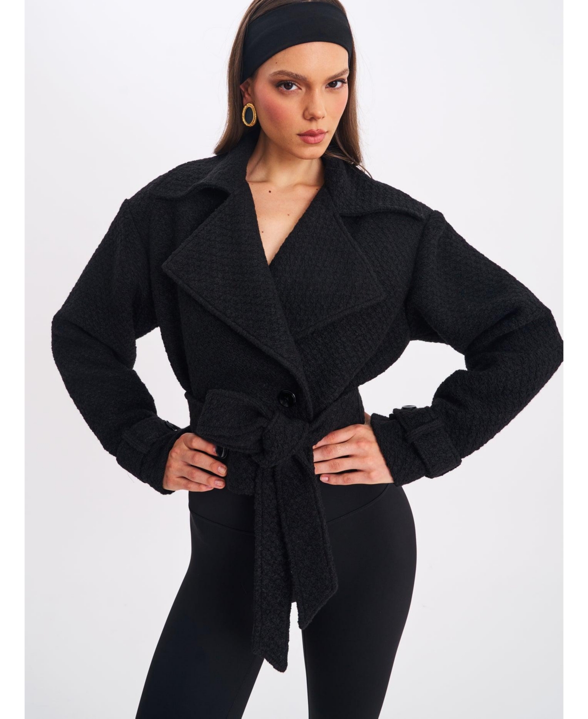 Miss Circle Women’s Dara Black Wool Blend Cropped Double-Breasted Belted Coat – Black Miss Circle Women’s Dara Black Wool Blend Cropped Double-Breasted Belted Coat – Black