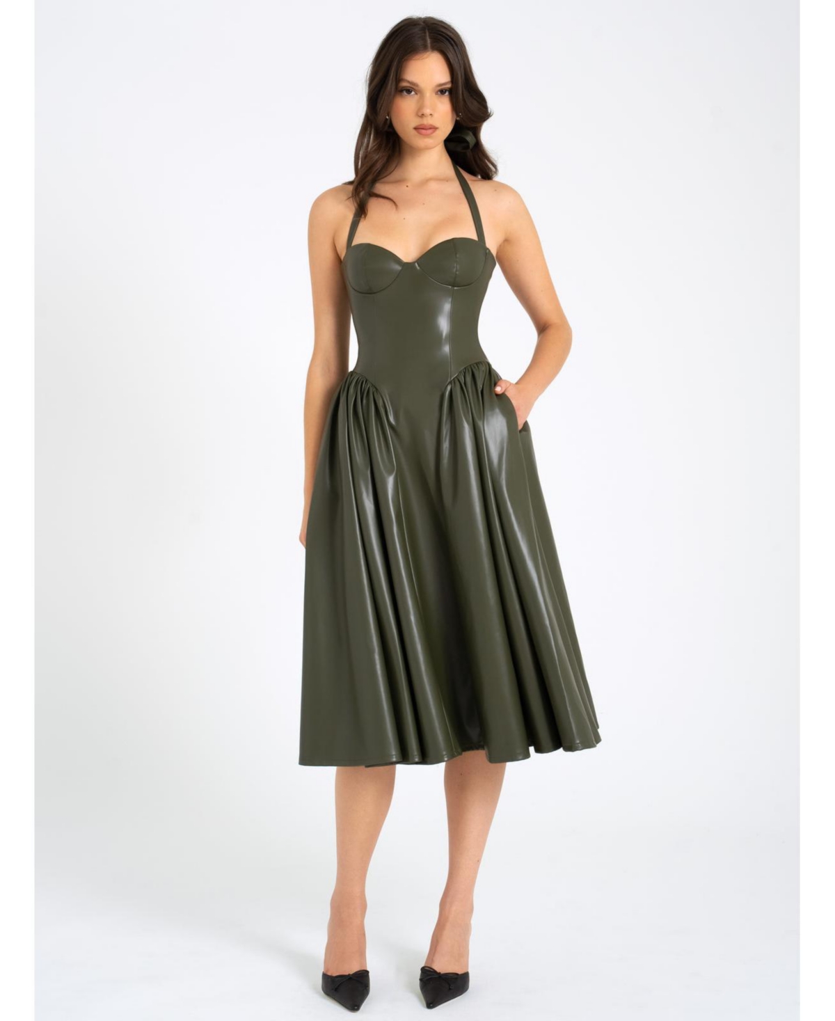 Miss Circle Women’s Eliana Olive Faux Leather Dress – Green Miss Circle Women’s Eliana Olive Faux Leather Dress – Green