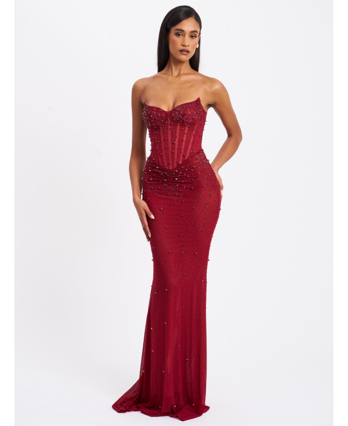 Miss Circle Women’s Fatima Burgundy Crystal Sleeveless Corset Mermaid Maxi Dress – Dark red Miss Circle Women’s Fatima Burgundy Crystal Sleeveless Corset Mermaid Maxi Dress – Dark red