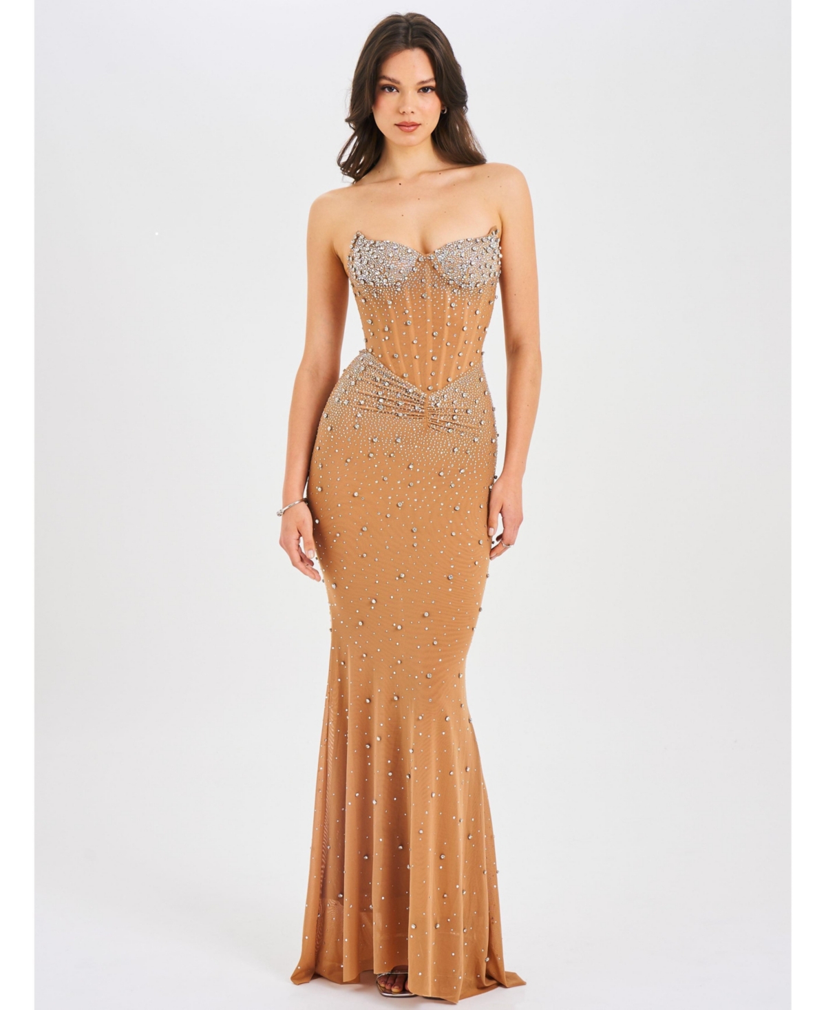 Miss Circle Women’s Fatima Crystal Sleeveless Corset Mermaid Maxi Dress – Natural Miss Circle Women’s Fatima Crystal Sleeveless Corset Mermaid Maxi Dress – Natural