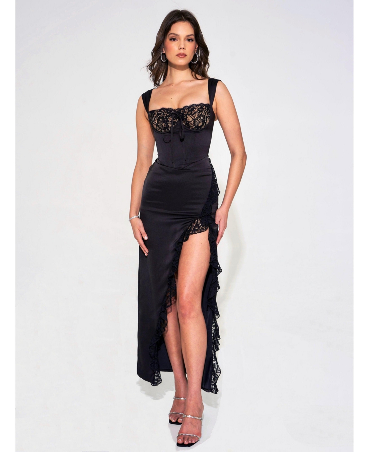 Miss Circle Women’s Freddie Black Lace Satin Maxi Corset Dress – Black Miss Circle Women’s Freddie Black Lace Satin Maxi Corset Dress – Black