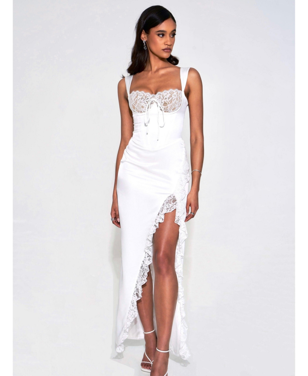 Miss Circle Women’s Freddie White Lace Satin Maxi Corset Dress – White Miss Circle Women’s Freddie White Lace Satin Maxi Corset Dress – White