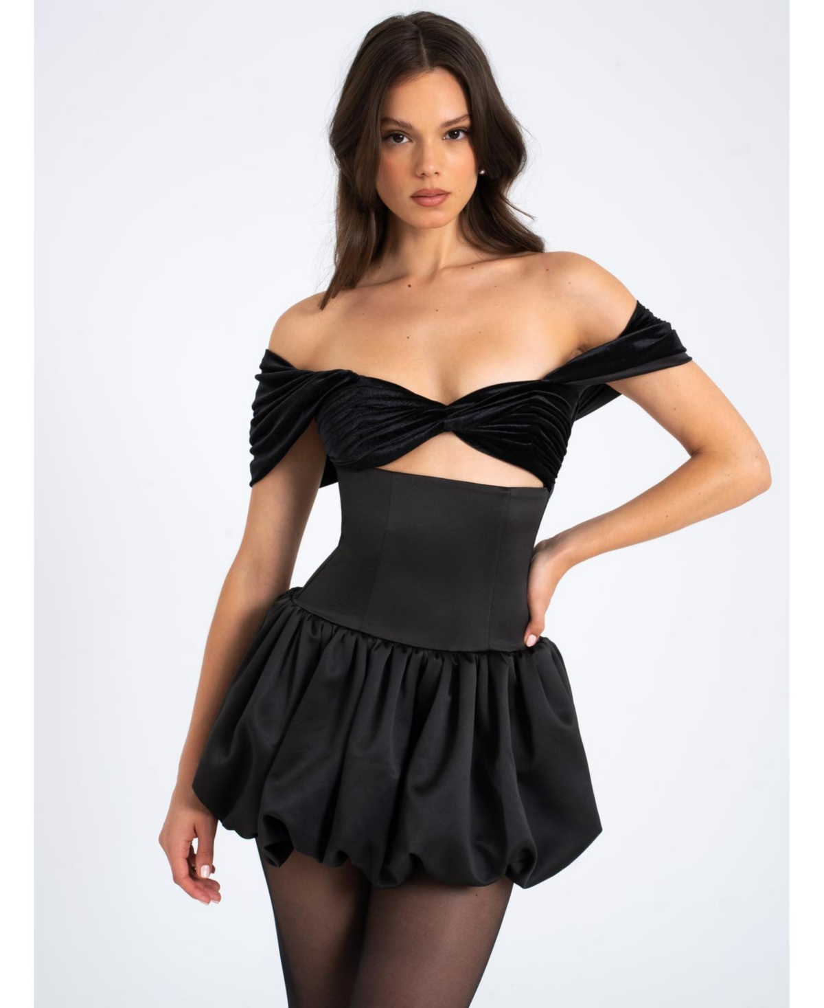 Miss Circle Women’s Gabby Black Velvet Top Bubble Hem Mini Dress – Black Miss Circle Women’s Gabby Black Velvet Top Bubble Hem Mini Dress – Black