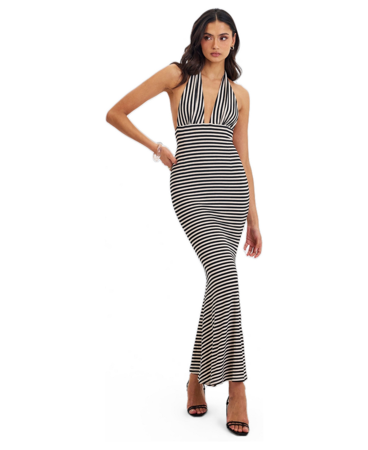 Miss Circle Women’s Hannah Almond and Black Lyocell Jersey Striped Mermaid Maxi Dress – Black stripe Miss Circle Women’s Hannah Almond and Black Lyocell Jersey Striped Mermaid Maxi Dress – Black stripe