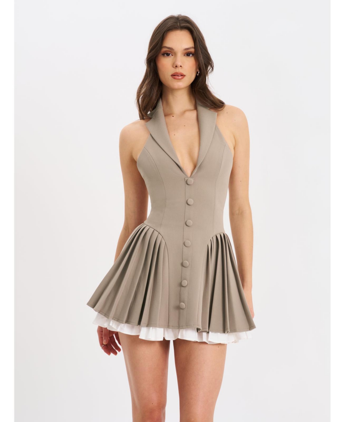 Miss Circle Women’s Hazel Brown Preppy Halter Neck Pleated Mini Dress – Brown Miss Circle Women’s Hazel Brown Preppy Halter Neck Pleated Mini Dress – Brown
