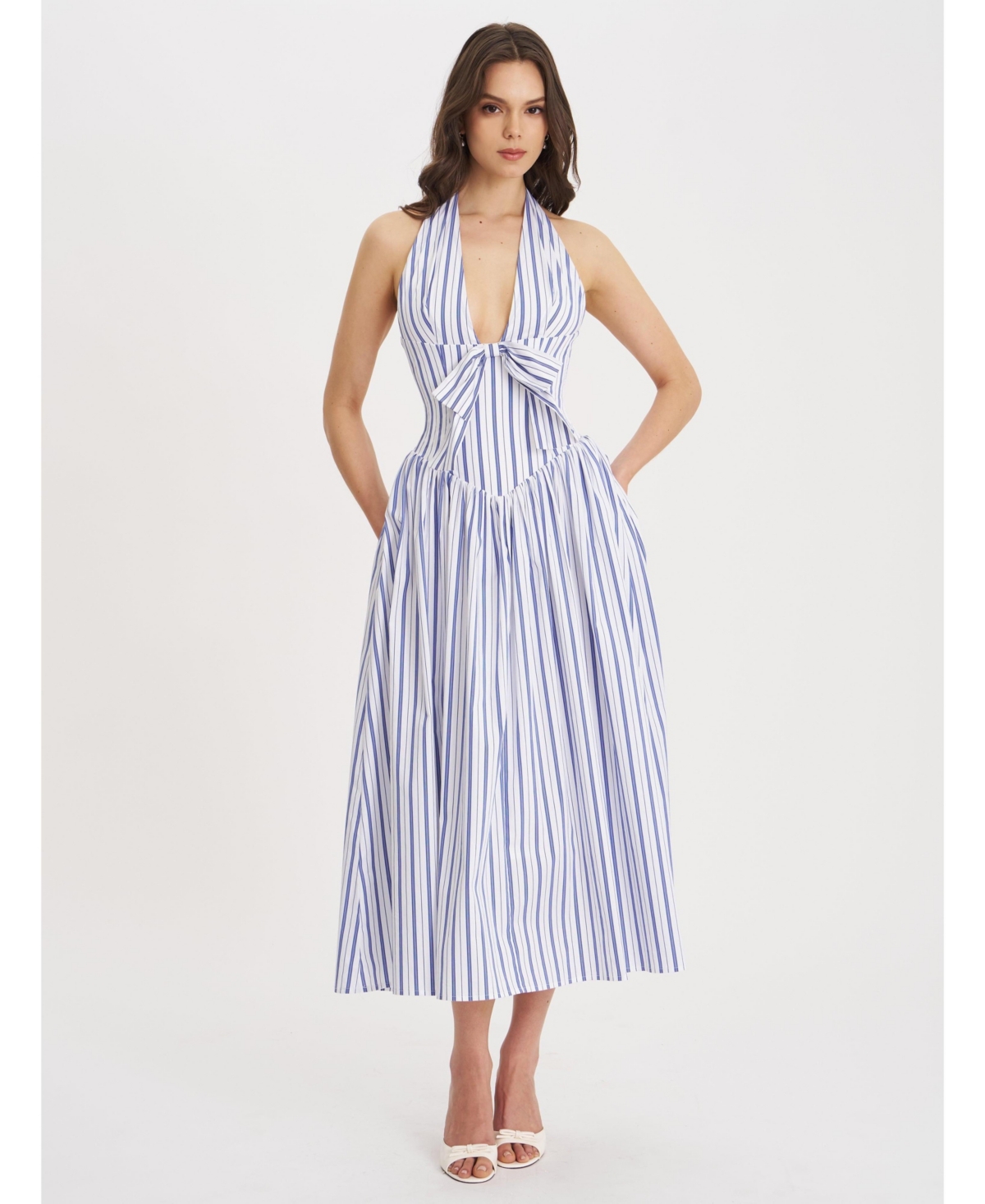 Miss Circle Women’s Mackenna Navy Stripe Halter Smock Back Maxi Dress – Navy stripe Miss Circle Women’s Mackenna Navy Stripe Halter Smock Back Maxi Dress – Navy stripe