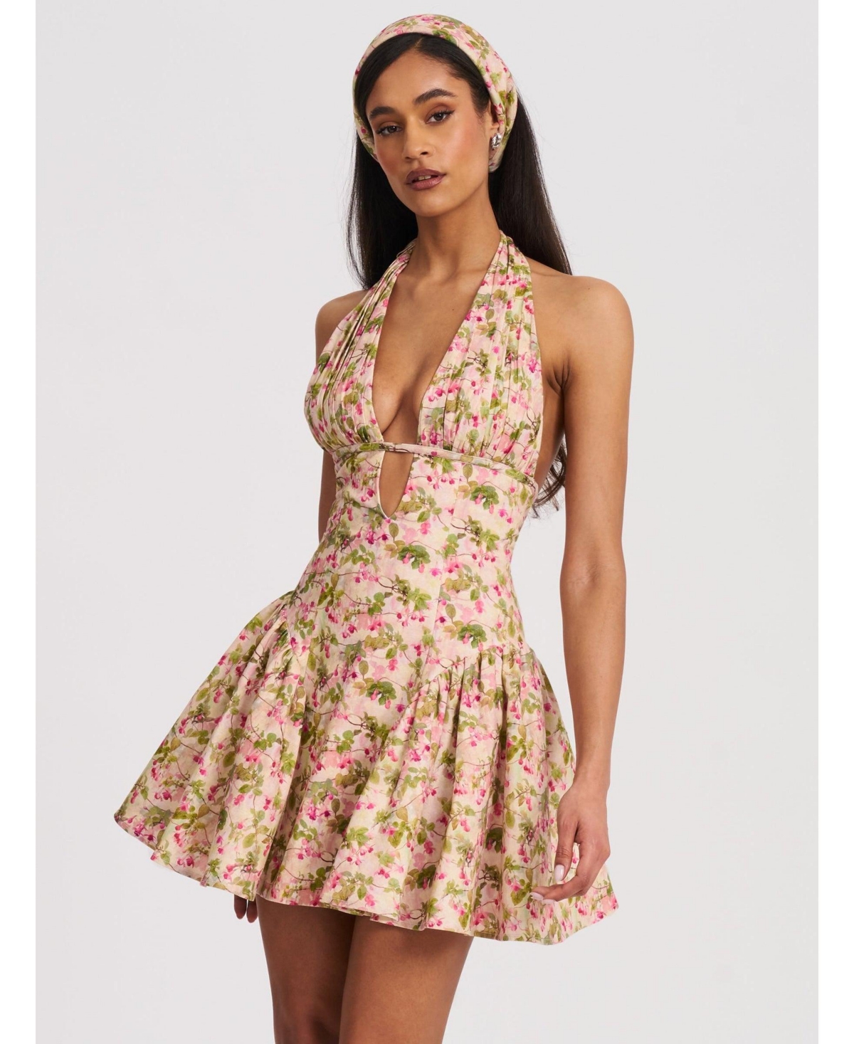 Miss Circle Women’s Mackenzie Green and Pink Floral Print Halter Linen Mini Dress – Green and pink floral Miss Circle Women’s Mackenzie Green and Pink Floral Print Halter Linen Mini Dress – Green and pink floral