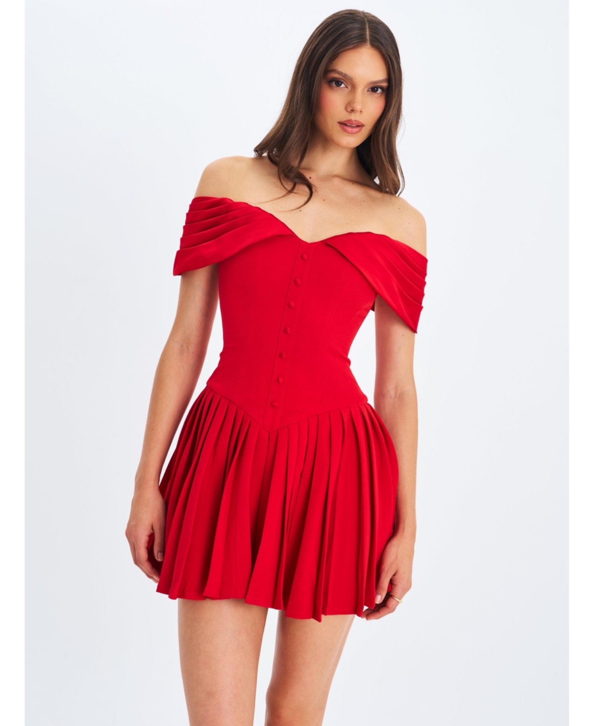 Miss Circle Women’s Narelle Crimson Off-Shoulder Sweetheart Drop Waist Mini Dress – Red Miss Circle Women’s Narelle Crimson Off-Shoulder Sweetheart Drop Waist Mini Dress – Red