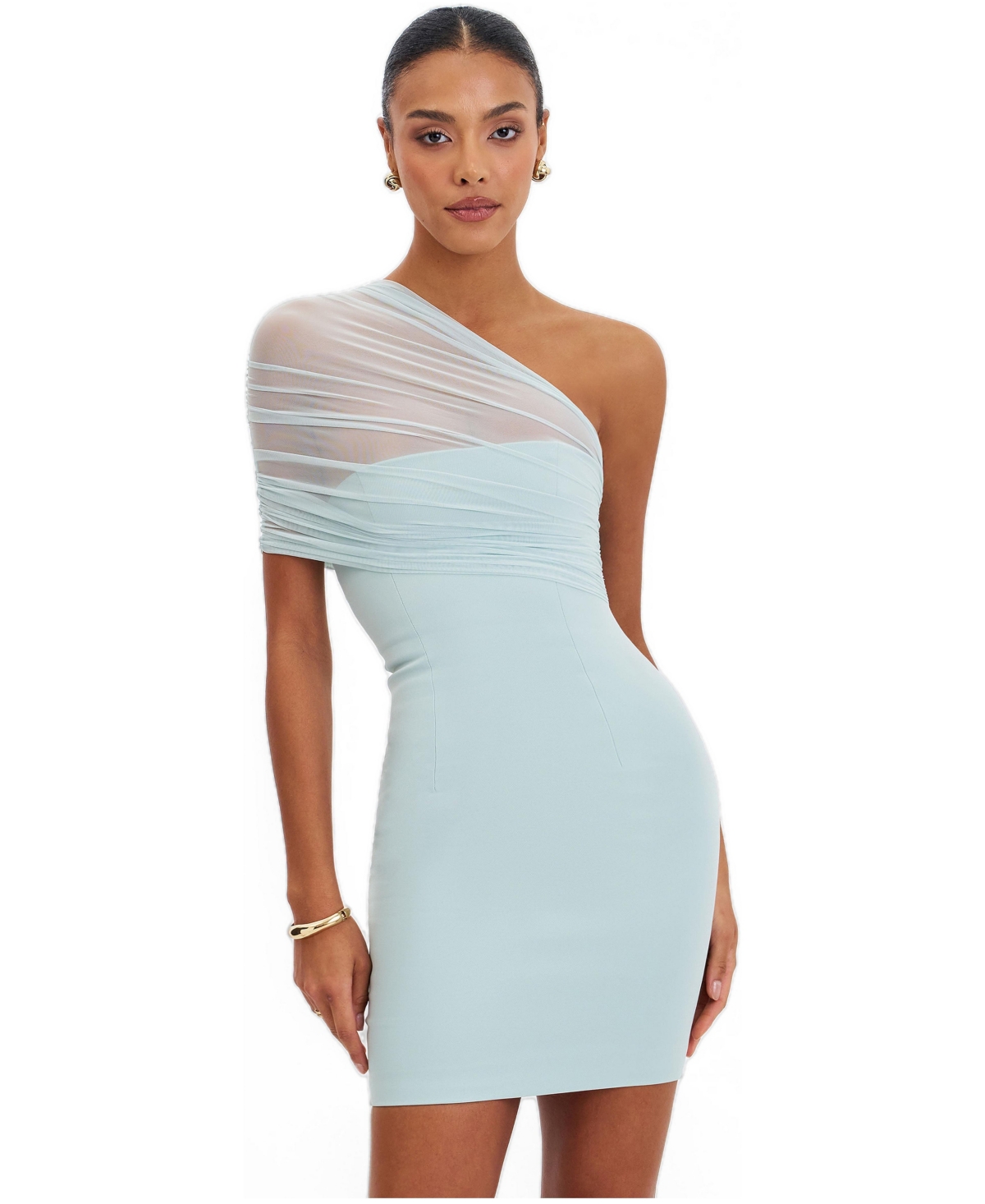Miss Circle Women’s Phoebe One-Shoulder Ruched Mesh Mini Dress – Mint Miss Circle Women’s Phoebe One-Shoulder Ruched Mesh Mini Dress – Mint