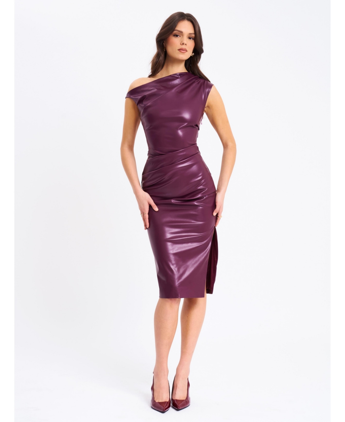 Miss Circle Women’s Sabina Purple Leather Slash Neck Midi Dress – Purple Miss Circle Women’s Sabina Purple Leather Slash Neck Midi Dress – Purple