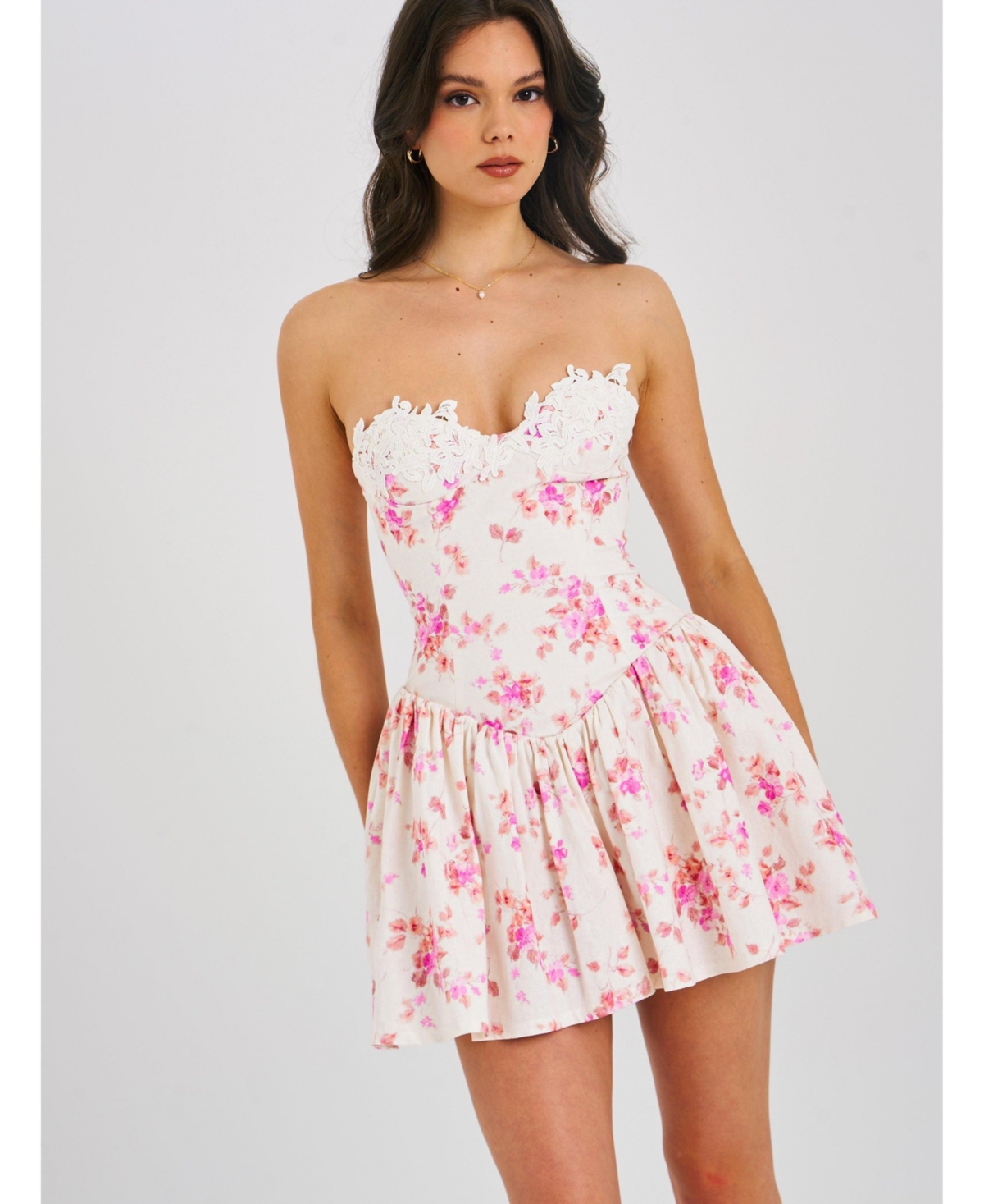 Miss Circle Women’s Samara Floral Drop Waist Linen Corset Puffy Mini Dress – Pink floral Miss Circle Women’s Samara Floral Drop Waist Linen Corset Puffy Mini Dress – Pink floral