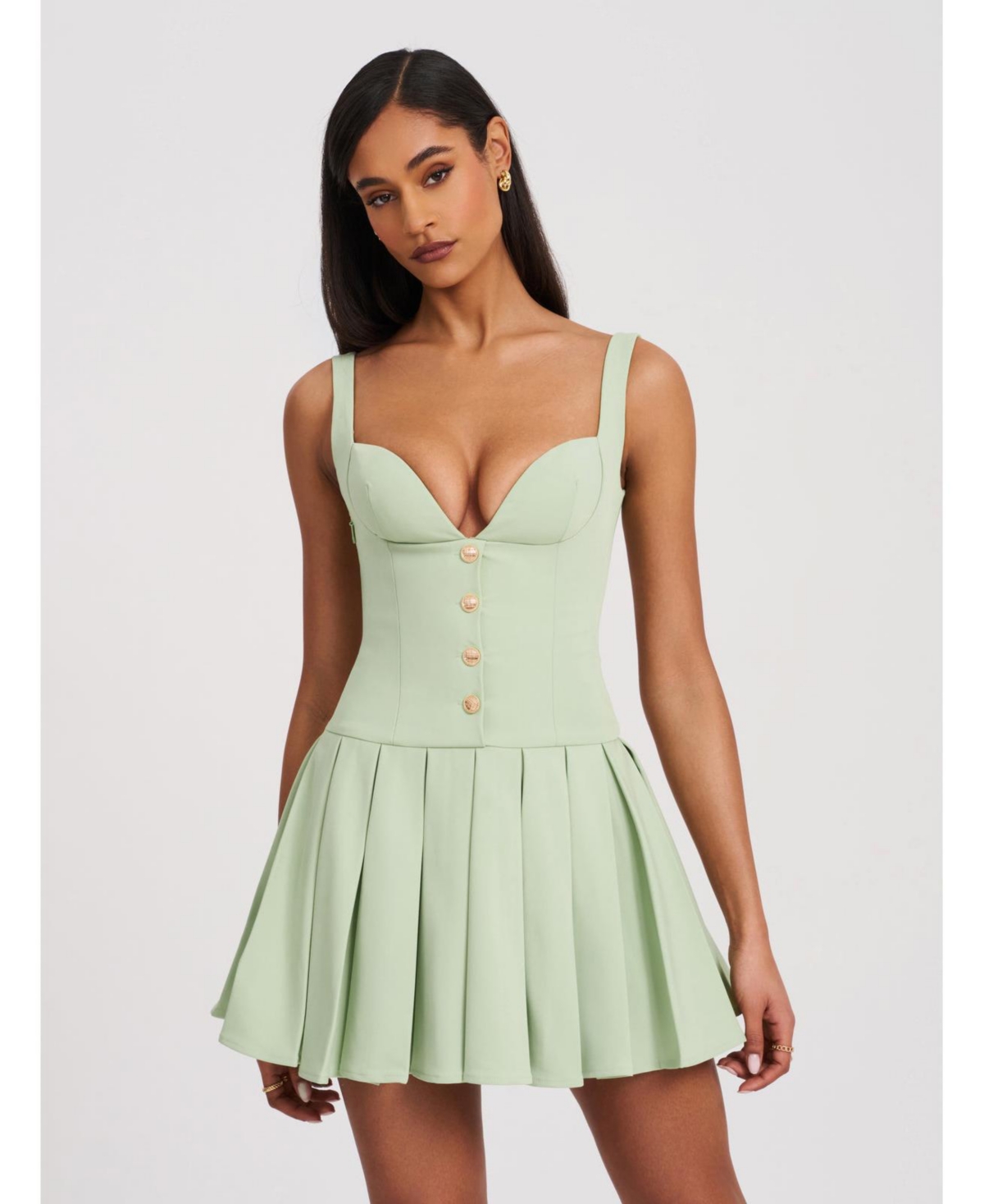 Miss Circle Women’s Tala Pistachio Green Sleeveless Pleated Preppy Mini Dress – Pistachio green Miss Circle Women’s Tala Pistachio Green Sleeveless Pleated Preppy Mini Dress – Pistachio green