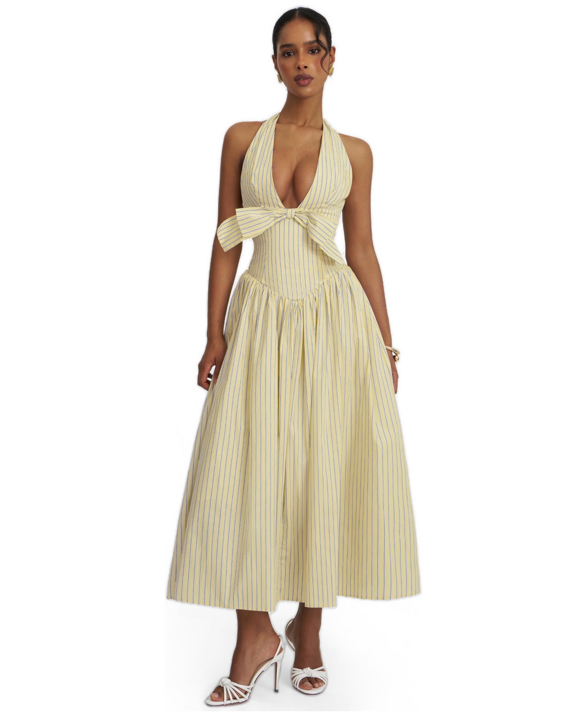Miss Circle Women’s Talise Lemon Yellow Cotton Poplin Stripe Plunging Halter Maxi Dress – Yellow Miss Circle Women’s Talise Lemon Yellow Cotton Poplin Stripe Plunging Halter Maxi Dress – Yellow