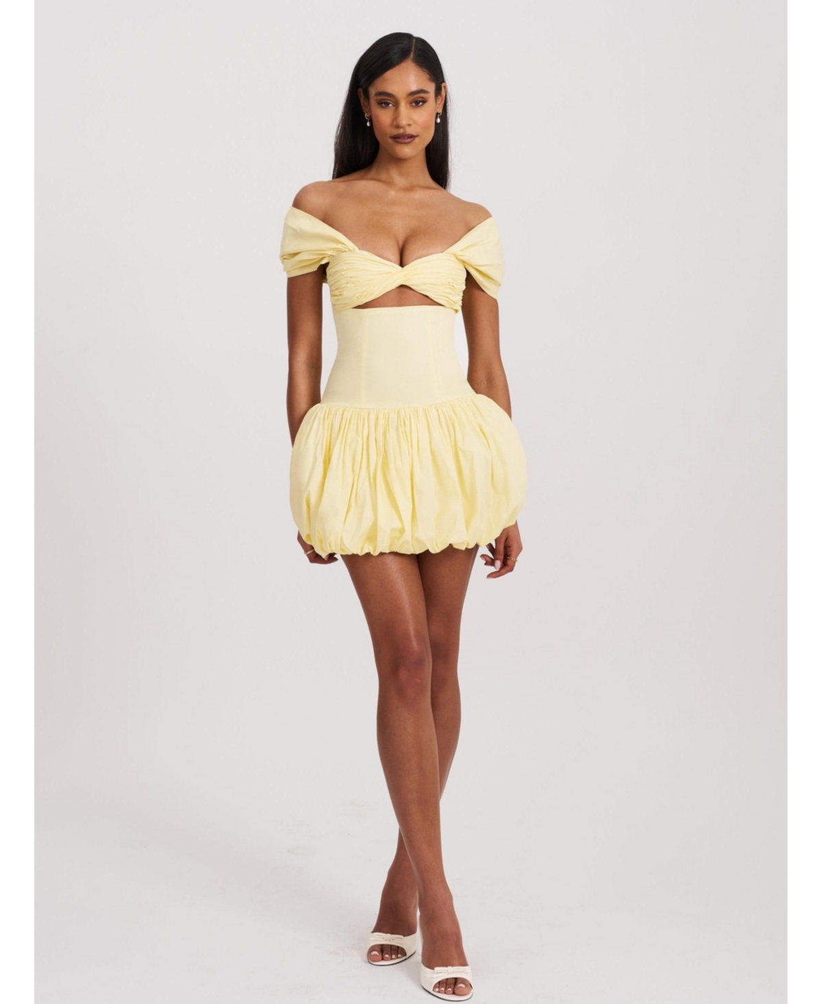 Miss Circle Women’s Umika Butter Yellow Bubble Hem Mini Dress – Yellow