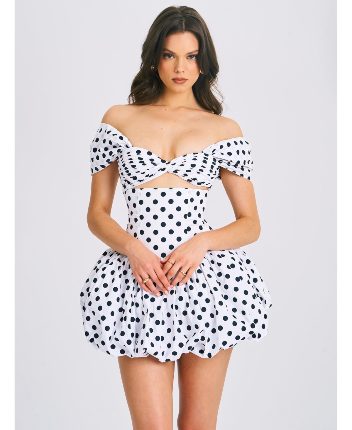 Miss Circle Women’s Umika Polka Dots Bubble Hem Mini Dress – White Miss Circle Women’s Umika Polka Dots Bubble Hem Mini Dress – White