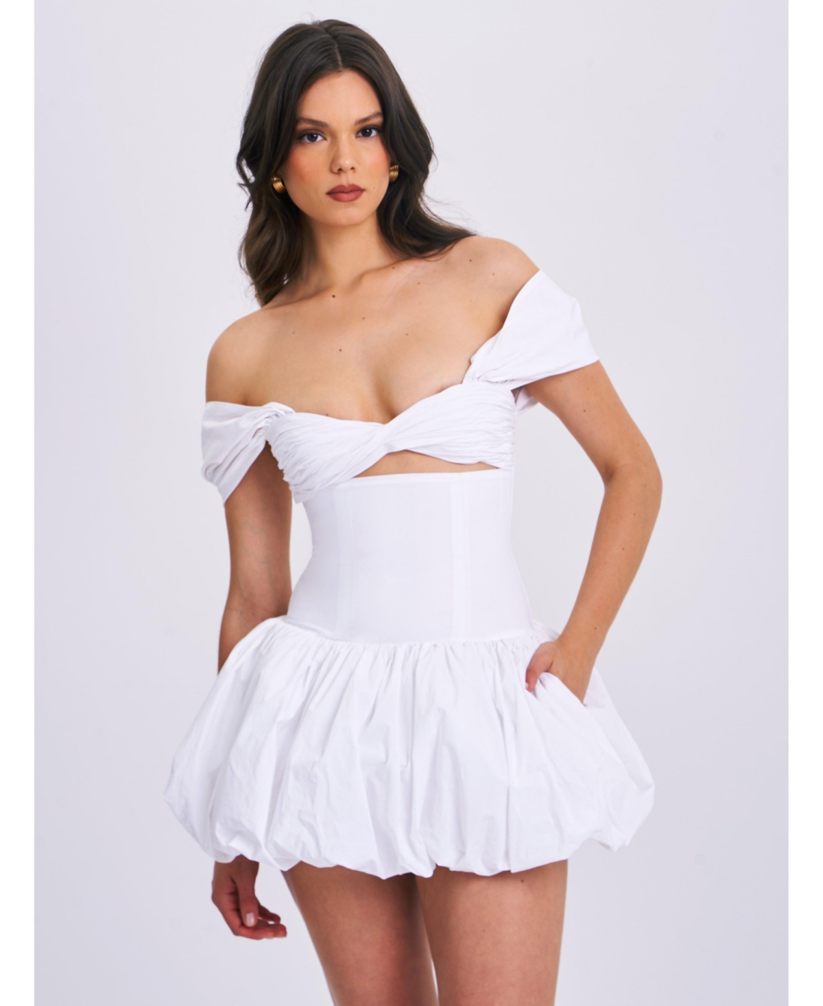 Miss Circle Women’s Umika White Bubble Hem Mini Dress – White Miss Circle Women’s Umika White Bubble Hem Mini Dress – White
