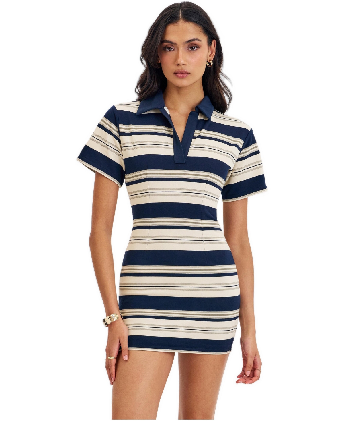Miss Circle Women’s Whitley Navy and Ivory Pique Cotton Striped Collared Mini Dress – Navy stripe Miss Circle Women’s Whitley Navy and Ivory Pique Cotton Striped Collared Mini Dress – Navy stripe