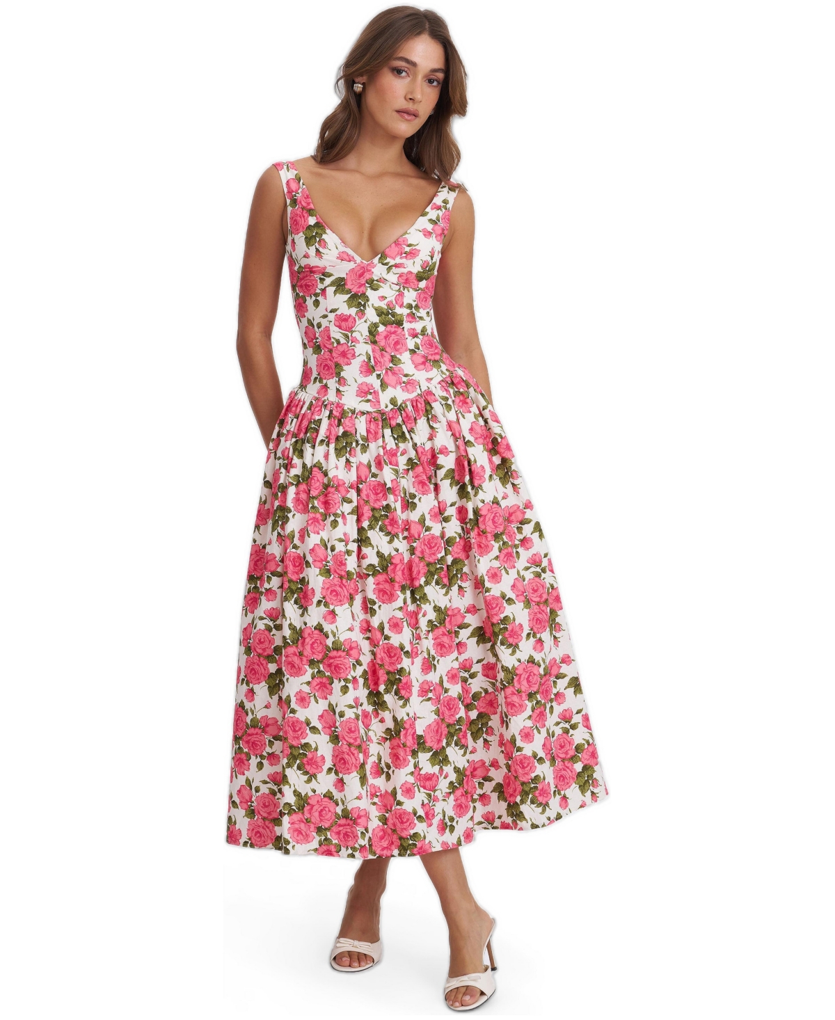 Miss Circle Women’s Wilfreda Blooming Pink Floral Linen Sweetheart Midi Dress – Pink floral Miss Circle Women’s Wilfreda Blooming Pink Floral Linen Sweetheart Midi Dress – Pink floral