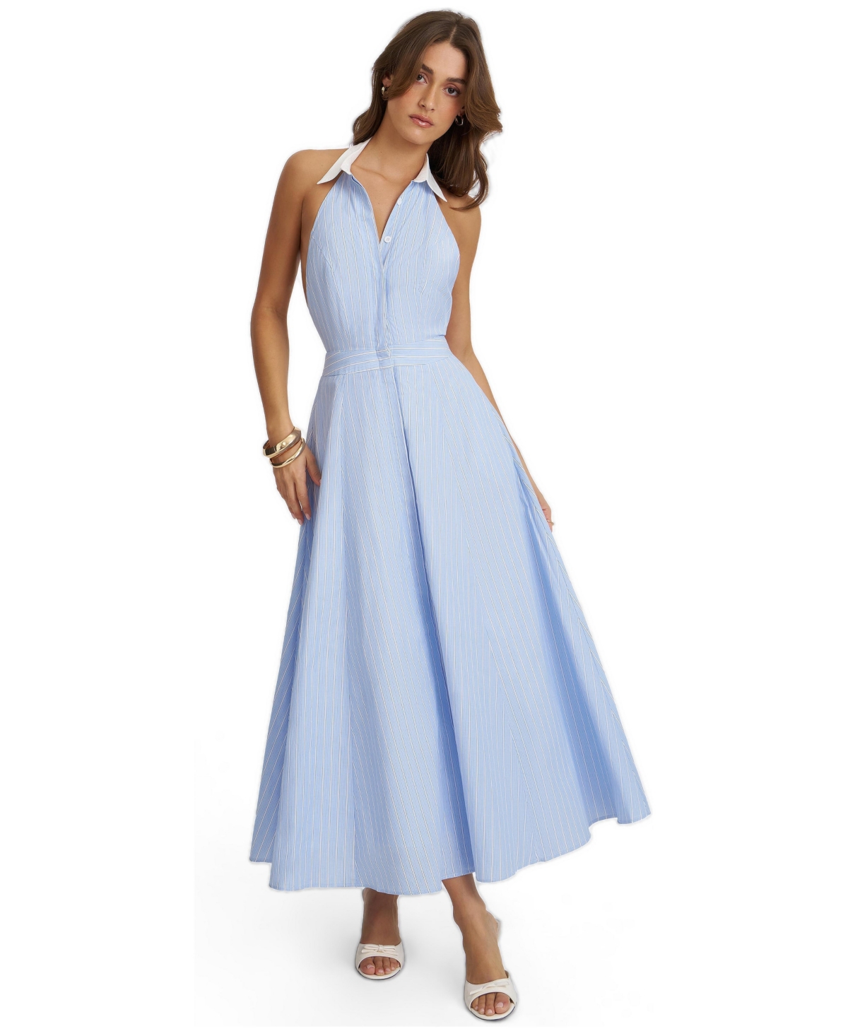Miss Circle Women’s Winslet Sky Blue Striped Cotton Poplin Halter Maxi Dress – Blue Miss Circle Women’s Winslet Sky Blue Striped Cotton Poplin Halter Maxi Dress – Blue