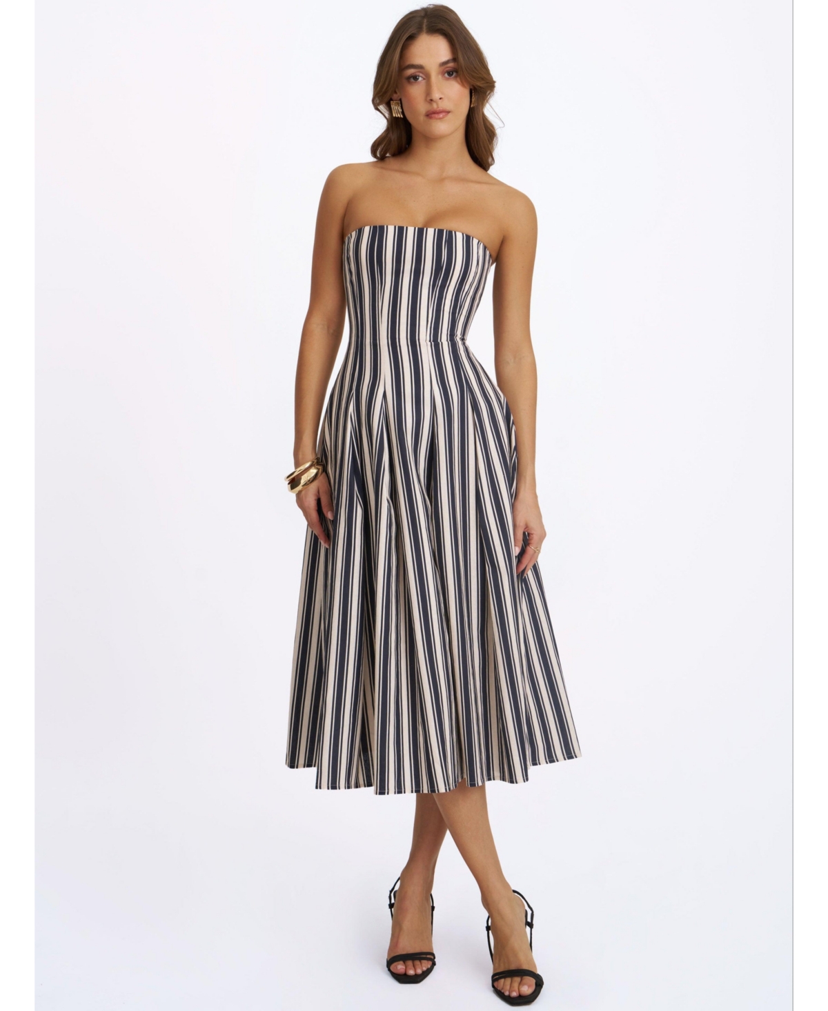 Miss Circle Women’s Wyanne Black and White Linen Striped Strapless Midi Dress – Black and white stripe Miss Circle Women’s Wyanne Black and White Linen Striped Strapless Midi Dress – Black and white stripe