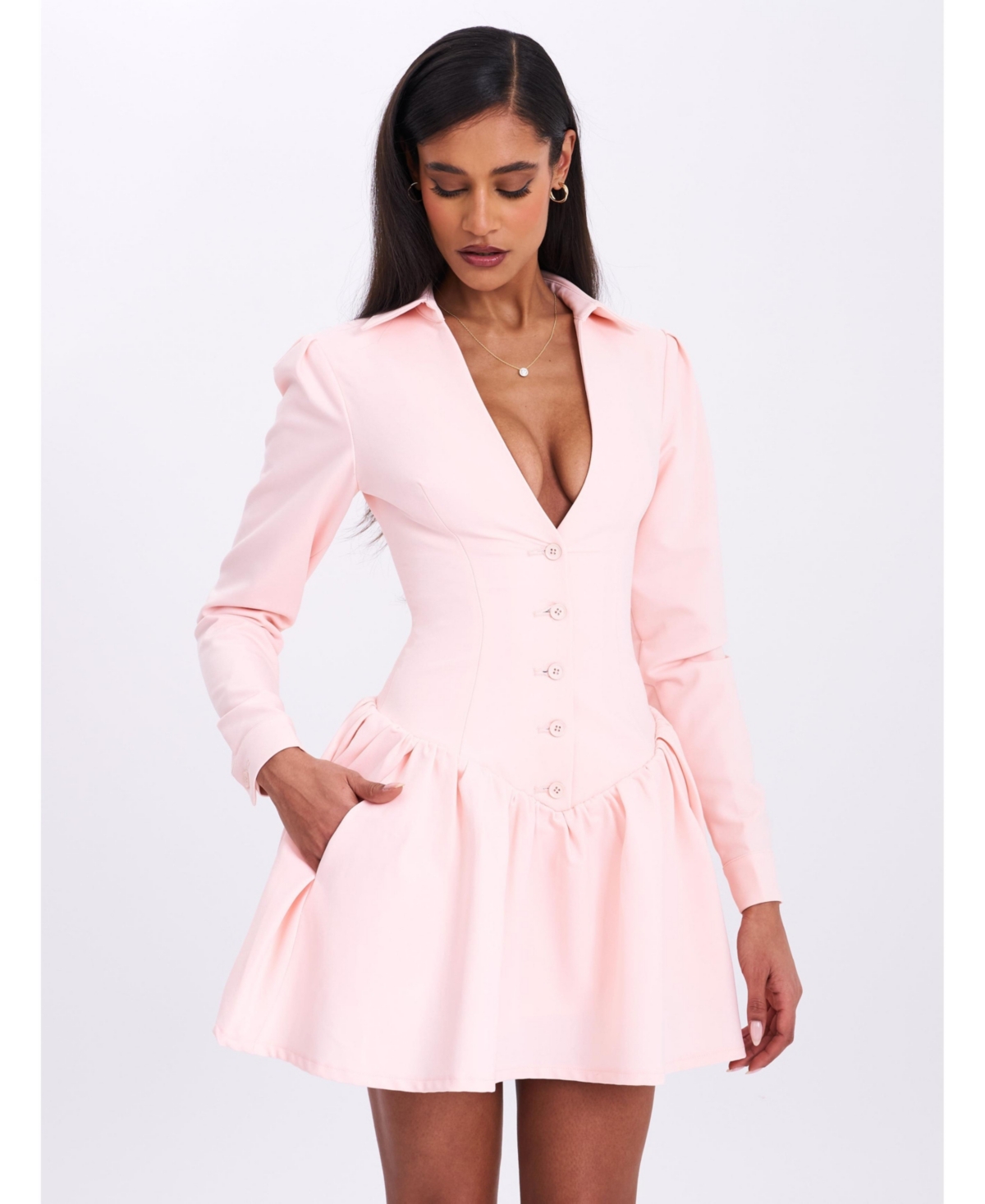 Miss Circle Women’s Xabrina Macaron Pink Long Sleeve Shirt Mini Dress – Pink Miss Circle Women’s Xabrina Macaron Pink Long Sleeve Shirt Mini Dress – Pink