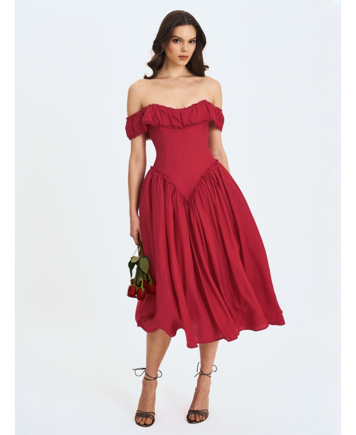 Miss Circle Women’s Xavy Crimson Off-Shoulder Corset Midi Dress – Crimson Miss Circle Women’s Xavy Crimson Off-Shoulder Corset Midi Dress – Crimson