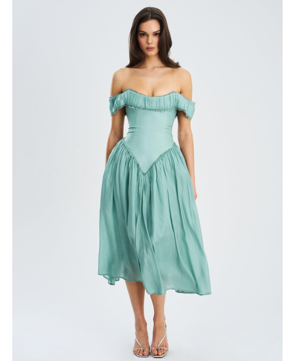 Miss Circle Women’s Xavy Teal Green Off Shoulder Corset Midi Dress – Teal green