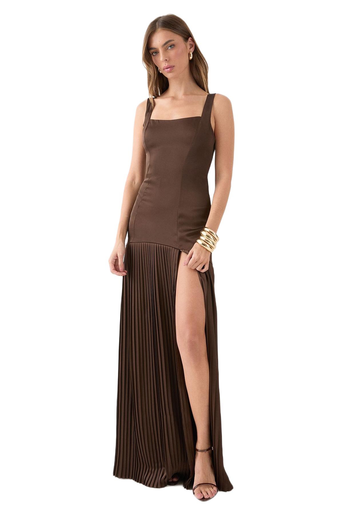 MissPap Women’s Premium Pleated Skirt Bridesmaid Dress – Chocolate MissPap Women’s Premium Pleated Skirt Bridesmaid Dress – Chocolate