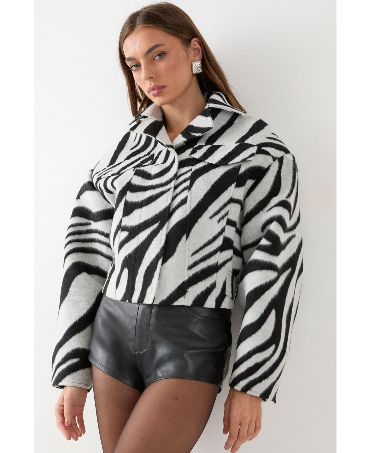MissPap Women’s Zebra Cropped Collared Jacket – Mono MissPap Women’s Zebra Cropped Collared Jacket – Mono