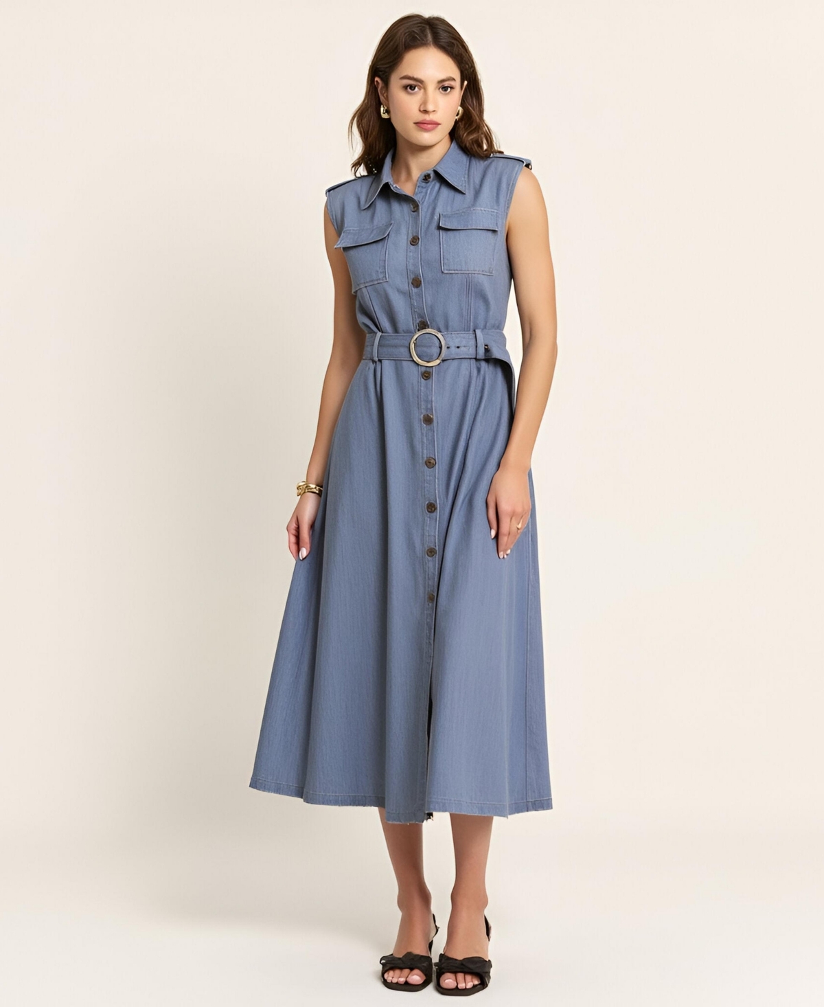 Modenaire Women’s Belted A-Line Midi Dress – Blue Modenaire Women’s Belted A-Line Midi Dress – Blue