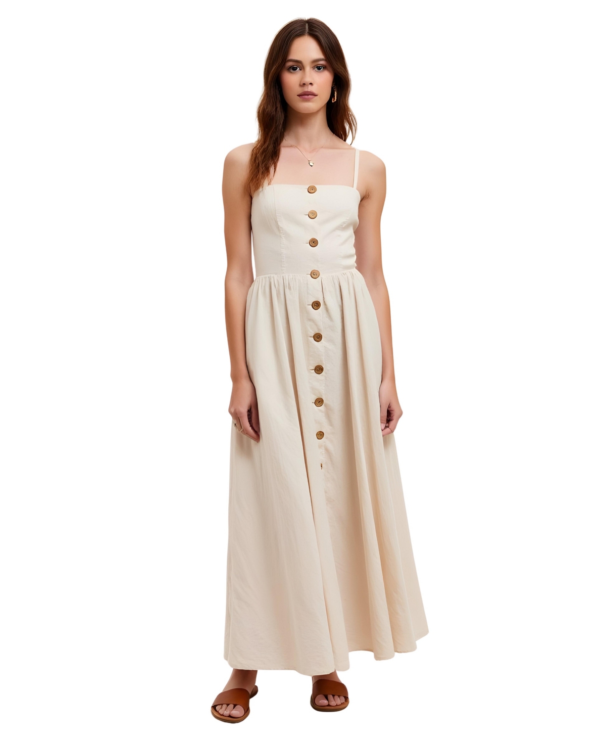Modenaire Women’s Button Front Spaghetti Straps Midi Dress – Cream Modenaire Women’s Button Front Spaghetti Straps Midi Dress – Cream