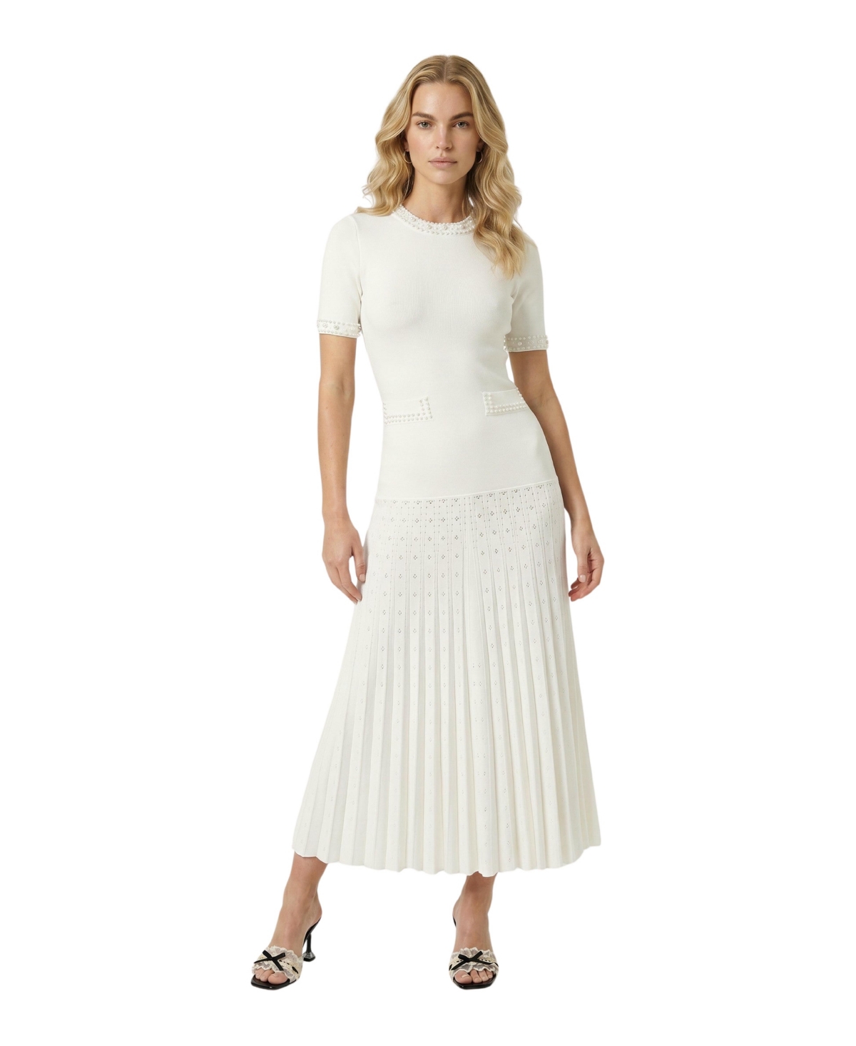 Modenaire Women’s Embellished Knit Midi Dress – White Modenaire Women’s Embellished Knit Midi Dress – White
