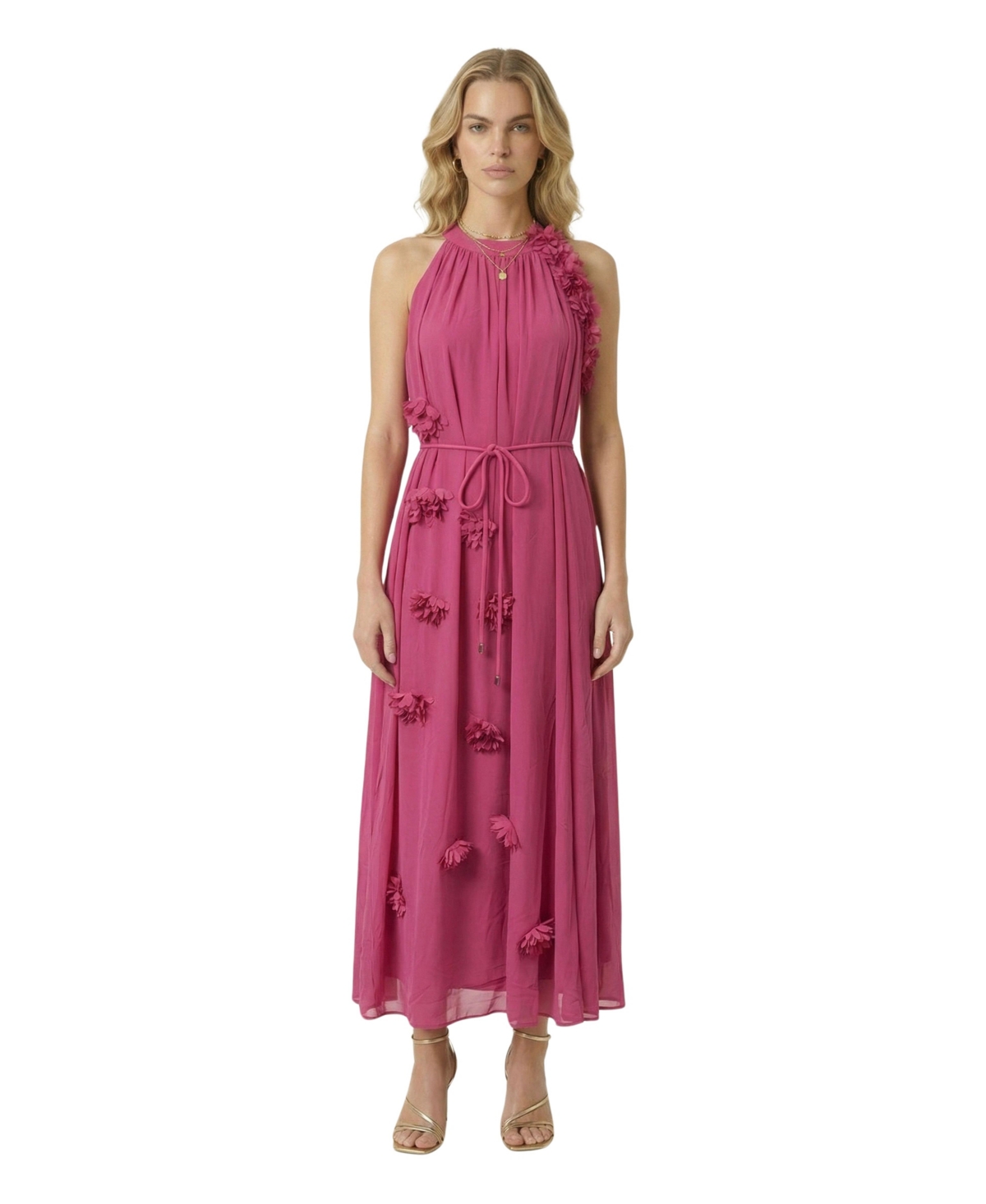 Modenaire Women’s Floral Applique Halter Midi Dress – Magenta Modenaire Women’s Floral Applique Halter Midi Dress – Magenta
