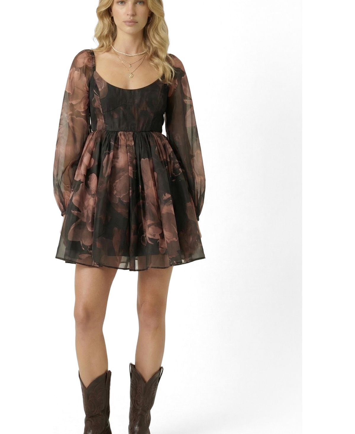 Modenaire Women’s Floral Organza Puff-Sleeve Mini Dress – Black Modenaire Women’s Floral Organza Puff-Sleeve Mini Dress – Black