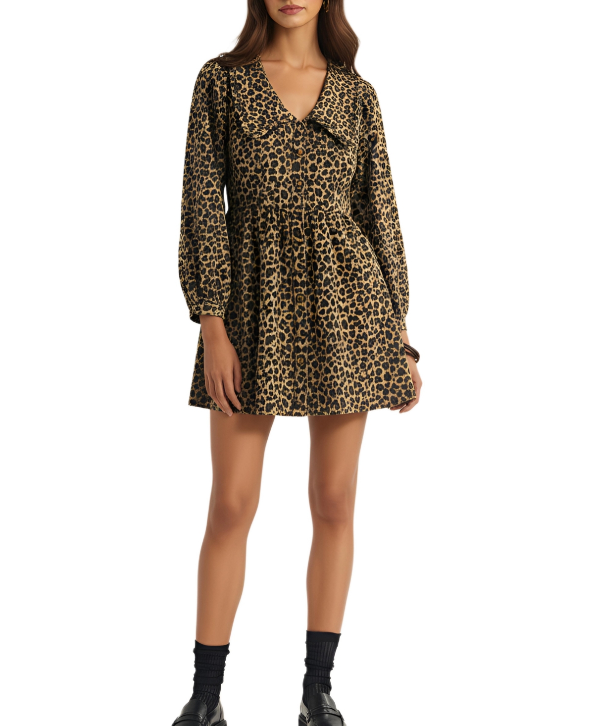 Modenaire Women’s Leopard Print Oversized Collar Long Sleeve Mini Dress – Brown Modenaire Women’s Leopard Print Oversized Collar Long Sleeve Mini Dress – Brown