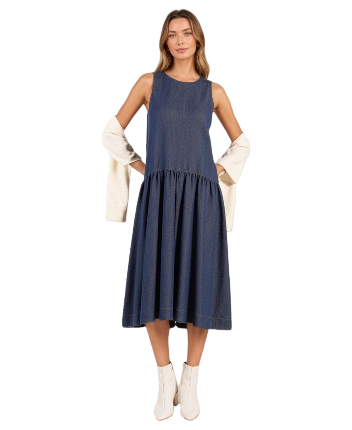 Modenaire Women’s Linnea Sleeveless Drop-Waist Midi Dress – Blue Modenaire Women’s Linnea Sleeveless Drop-Waist Midi Dress – Blue